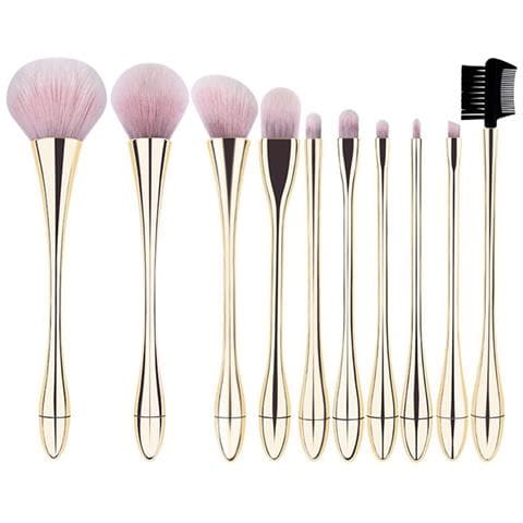Set Di 10 Pennelli Da Trucco Oro Champagne E Bianco Rosa Con Borsa A Tracolla Rosa - Pennelli Cosmetici Professionali - Foto 1