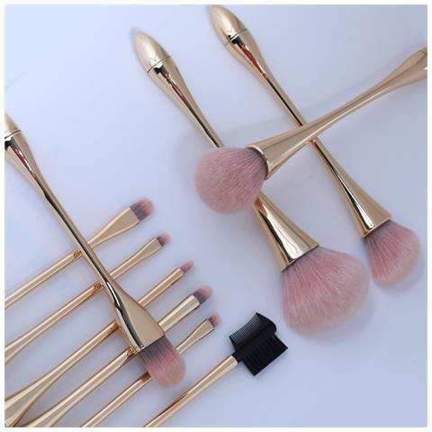 Set Di 10 Pennelli Da Trucco Oro Champagne E Bianco Rosa Con Borsa A Tracolla Rosa - Pennelli Cosmetici Professionali - Foto 7