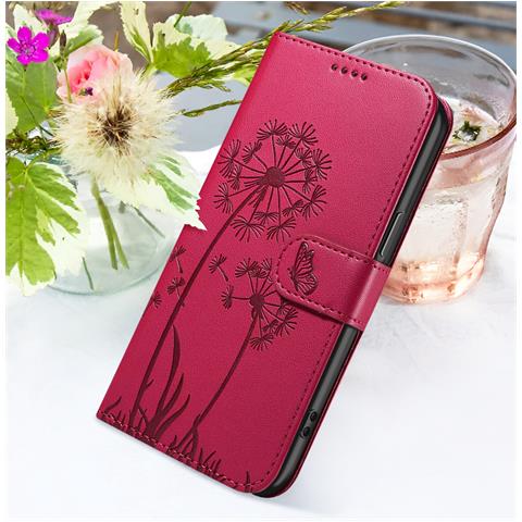 Custodia A Portafoglio Per Iphone 13 / 14 Premium Design Fiori Farfalla, Rosso - Foto 2