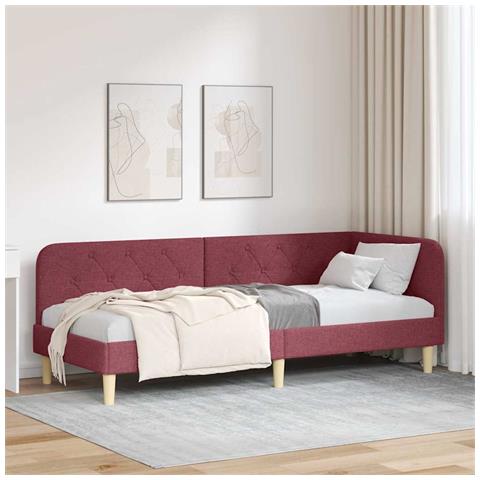 Cornice del letto ad angolo Rosso Vino 80 x 200 cm Tessuto - Foto 2