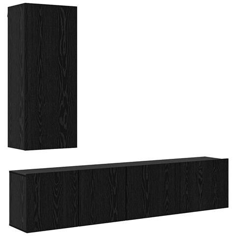 Unità TV da Parete 5 pcs Rovere nero Legno multistrato - Foto 1