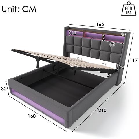 Letto In Lino E Cotone Con Illuminazione Led Anteriore/posteriore E Stile Vintage - Foto 3