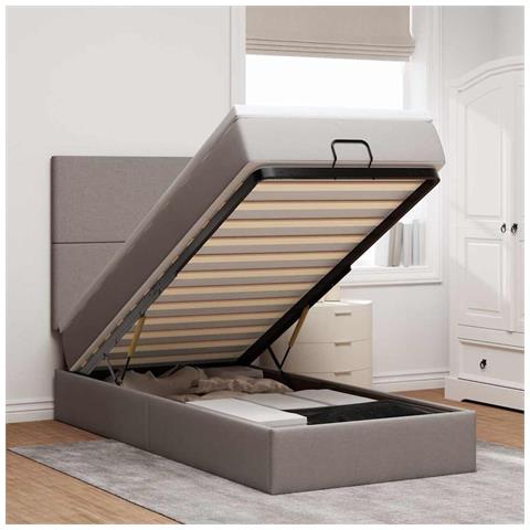 Struttura Letto Pouf con Materasso Tortora 80x200 cm in Tessuto - Foto 2