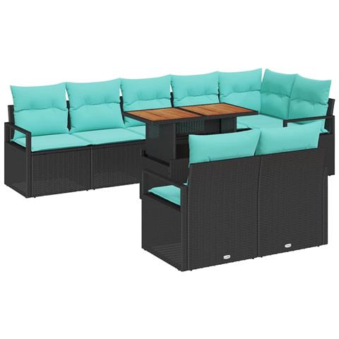 Set da Pranzo per Giardino con cuscino 9 pcs Nero e Verde acqua - Foto 1