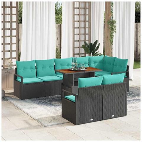 Set da Pranzo per Giardino con cuscino 9 pcs Nero e Verde acqua - Foto 2