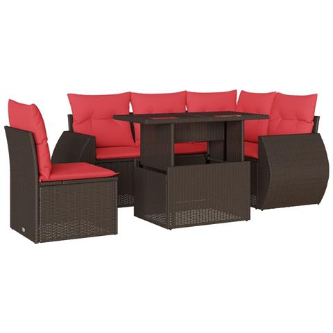 Set Divani da Giardino 6 pz con Cuscini Marrone in Polyrattan - Foto 1