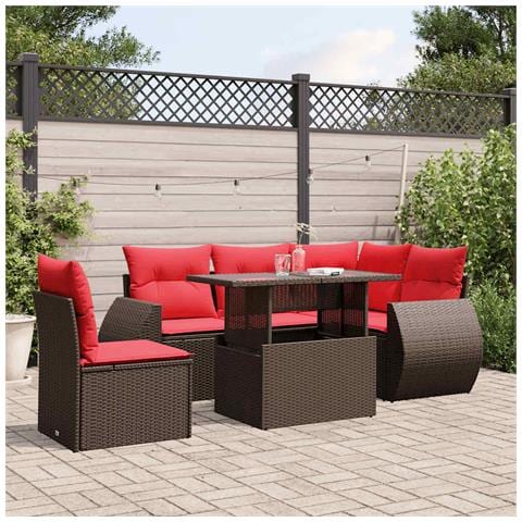Set Divani da Giardino 6 pz con Cuscini Marrone in Polyrattan - Foto 2
