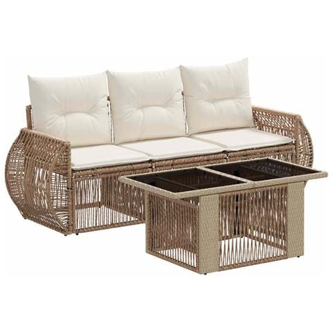 Set Divano da Giardino 4 pz Beige e Bianco Crema polyrattan - Foto 1