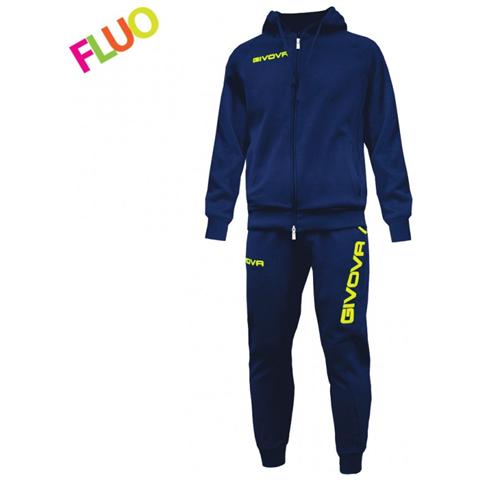 Tuta Sportiva Con Cappuccio Mod King, In 100% Cotone, Colore Blu / Giallo Fluo Taglia Xl - Foto 2