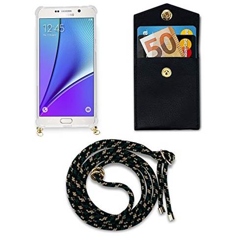 Catena Di Telefoni Cellulari Compatibile Con Samsung Galaxy Note 5 In Camouflage - Coperchio Protettivo In Silicone Con Anelli D'oro, Cinturino In Corda E Custodia Staccabile - Foto 2