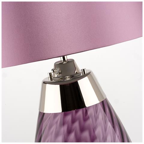 Lampada Da Tavolo A 2 Luci Piccola Prugna, Vetro Color Prugna, Paralume Erica, Attacco E27 - Foto 2