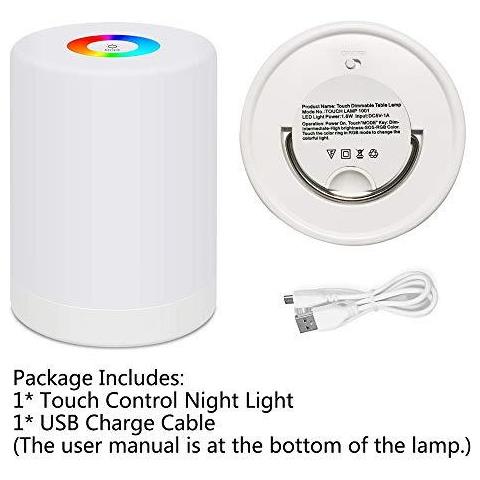 Led Night Light Intelligente Comodino Lampada Touch Control Dimmerabili Usb Ricaricabile Portatile Cambiamento Di Colore Rgb Per I Bambini Camera Da Letto Camping (bianco Caldo)  - Foto 2