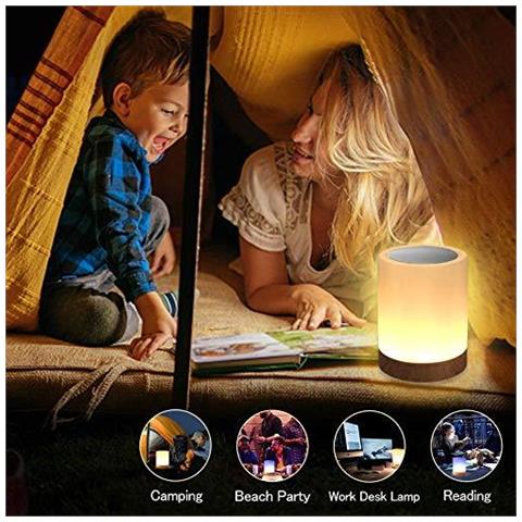 Led Night Light Intelligente Comodino Lampada Touch Control Dimmerabili Usb Ricaricabile Portatile Cambiamento Di Colore Rgb Per I Bambini Camera Da Letto Camping (bianco Caldo)  - Foto 4