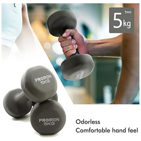 Prkned05k Set Di Pesi Per Manubri, 2 Pezzi, 5 Kg, Grigio, Neoprene - Foto 2