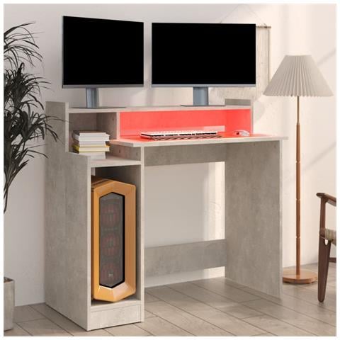 Scrivania con Luci LED Grigio Cemento 97x45x90cm in Multistrato - Foto 10
