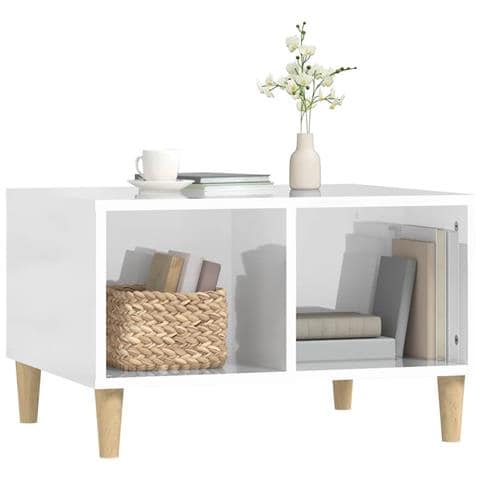 Tavolino Salotto Bianco Lucido 60x50x36,5 cm Legno Multistrato - Foto 8