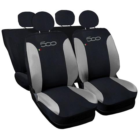 Coprisedili Auto Compatibili Per 500, Made In Italy, Set Di Copri Sedili Anteriori E Posteriori (unico Colore) Con Copri Poggiatesta Incluso, Tessuto Poliestere, Colore - Nero \grigio Chiaro - Foto 1