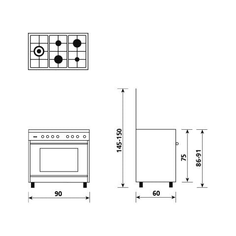 Cucina Elettrica ST96TMI 5 Zone a Gas Forno Elettrico Multifunzione Ventilato Classe A+ Dimensioni 90 x 60 cm Colore Cromo / Acciaio Inossidabile Serie Specialista - Foto 4