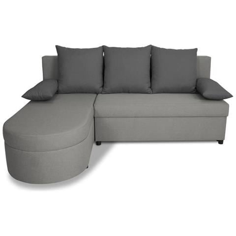 Divano Angolare Trasformabile Reversibile A 3 Posti Jen - Tessuto Grigio - 196 X 88 X 159 Cm - Foto 1
