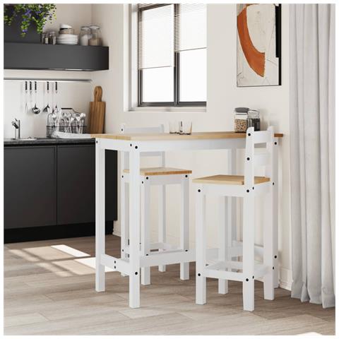 Sedie Da Bar 2 Pz Bianche In Legno Massello Di Pino - Foto 3