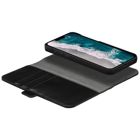 Custodia Per Iphone 14 Plus 2 In 1 Modello Stockholm Pelle Portacarte, Nero - Foto 2