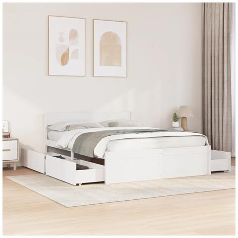 Letto Senza Materasso Bianco 150x200 Cm Legno Massello Di Pino - Foto 1