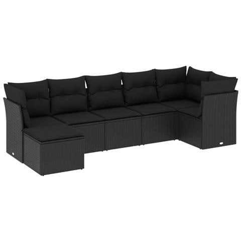Set Divani Da Giardino Con Cuscini 7pz Nero Polyrattan - Foto 2