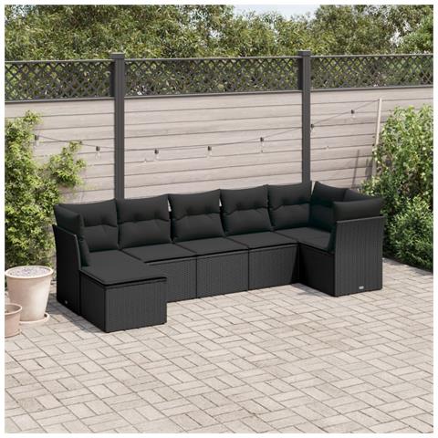 Set Divani Da Giardino Con Cuscini 7pz Nero Polyrattan - Foto 1