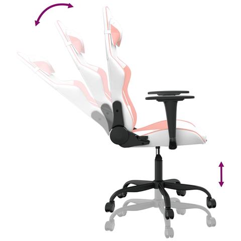 Sedia da Gaming Massaggiante Bianco e Rosa in Similpelle - Foto 10