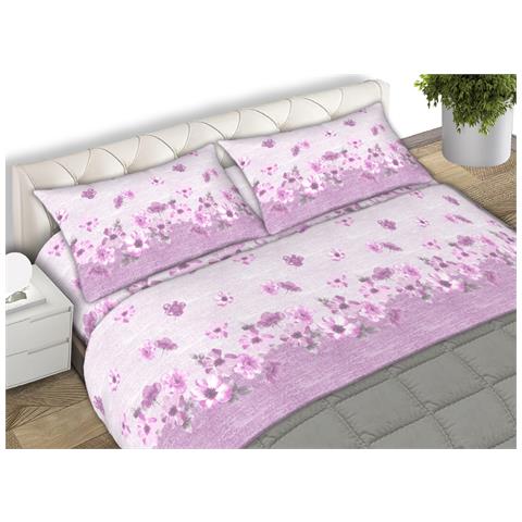 Completo Lenzuola Matrimoniale 100% Cotone Made Italy Disegno Emma Cn Matrimoniale Viola - Foto 1