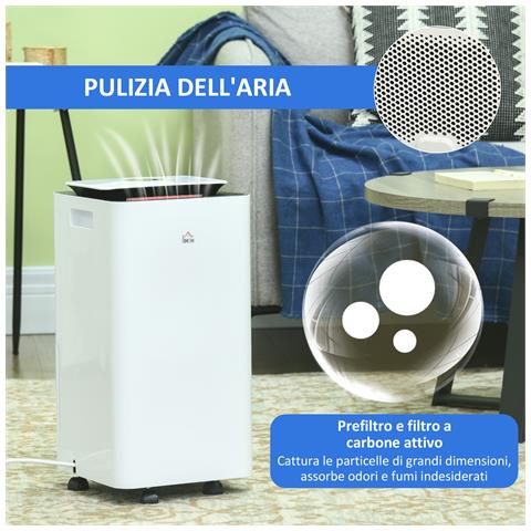 Deumidificatore Portatile da 10L con 5 Modalità, 2 Velocità, Timer 24h e Ruote, 25x25x50.5cm, Bianco - Foto 2