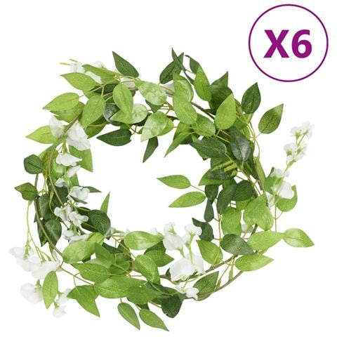 Ghirlande Fiori Artificiali Natale 6 Pz Bianco 200 Cm - Foto 1