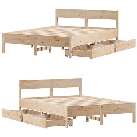 Letto senza Materasso 140x200 cm in Legno Massello di Pino - Foto 2
