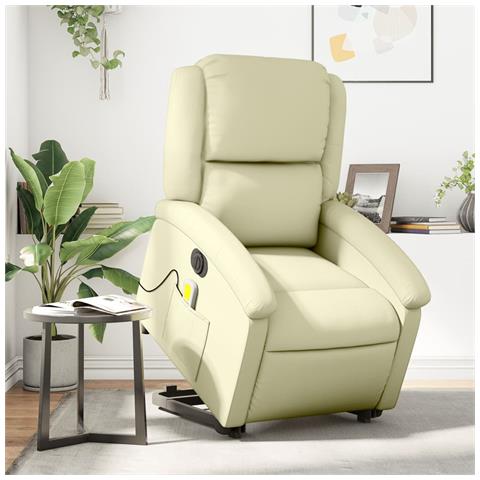 Lusso Casadino - Poltrona Alzapersona Massaggi Reclinabile Elettrica Crema Pelle - Foto 8