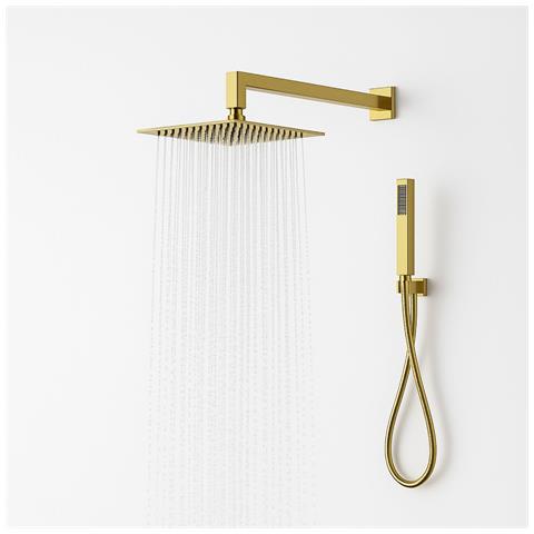 Set Per Doccia Soffione Quadro In Acciaio Inox 25x25 Millimetri Color Oro *** Finitura- : Oro Lucido - Foto 1