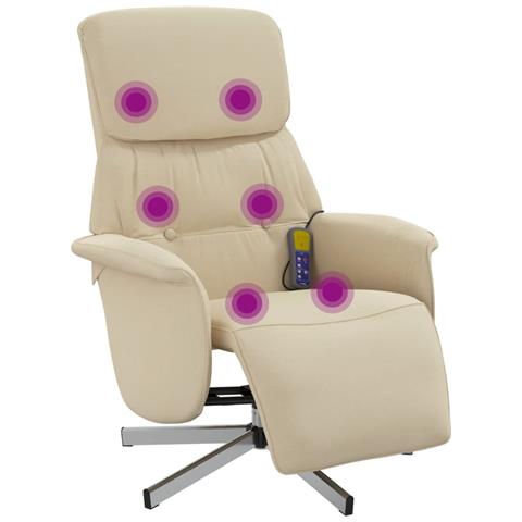 Poltrona Reclinabile Massaggiante Con Poggiapiedi Crema Tessuto - Foto 1
