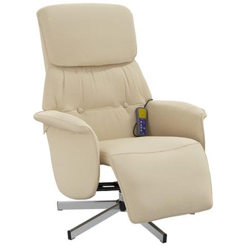 Poltrona Reclinabile Massaggiante Con Poggiapiedi Crema Tessuto - Foto 2