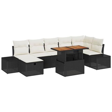 Set da Pranzo da Giardino da 8 Pezzi con Cuscini Rattan Nero - Foto 1