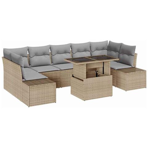 Set divano da giardino 8 pezzi con cuscini Beige Polyrattan - Foto 1