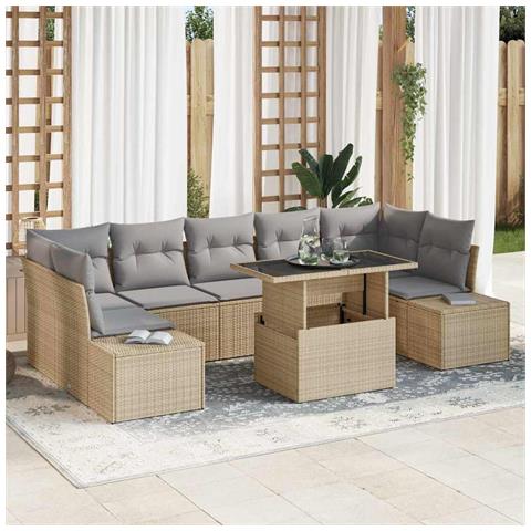 Set divano da giardino 8 pezzi con cuscini Beige Polyrattan - Foto 2