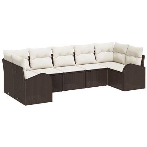 Set Divano Giardino 7 Pezzi con Cuscini Marrone in Rattan Sintetico,  Divano Giardino a 2 Posti con Ripostiglio e Cuscini Marrone in Rattan Sintetico - Foto 1