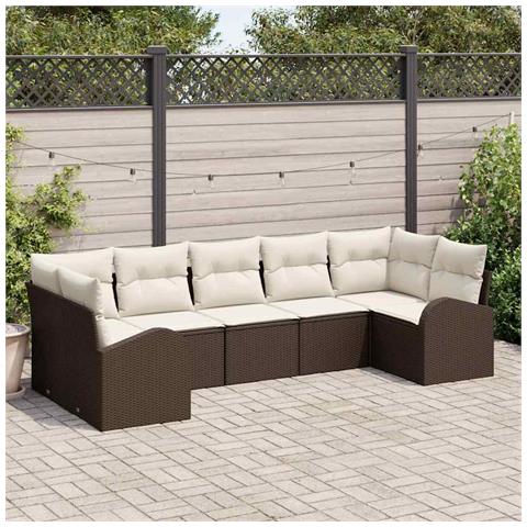 Set Divano Giardino 7 Pezzi con Cuscini Marrone in Rattan Sintetico,  Divano Giardino a 2 Posti con Ripostiglio e Cuscini Marrone in Rattan Sintetico - Foto 2