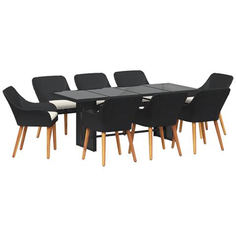 Set da Pranzo da Giardino 9 Pezzi Nero in Polyrattan - Foto 1
