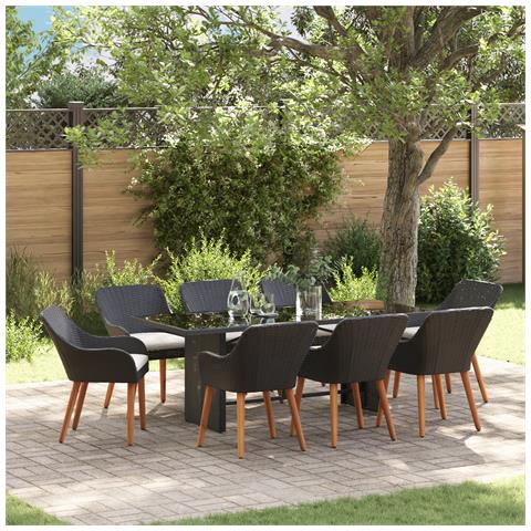 Set da Pranzo da Giardino 9 Pezzi Nero in Polyrattan - Foto 2