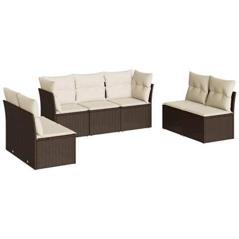 Set Divani da Giardino 7 pz con Cuscini Marrone in Polyrattan - Foto 1