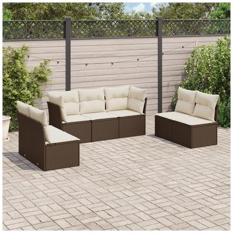 Set Divani da Giardino 7 pz con Cuscini Marrone in Polyrattan - Foto 2
