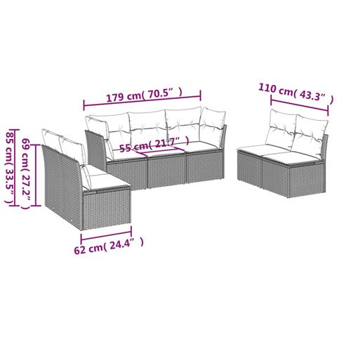 Set Divani da Giardino 7 pz con Cuscini Marrone in Polyrattan - Foto 3