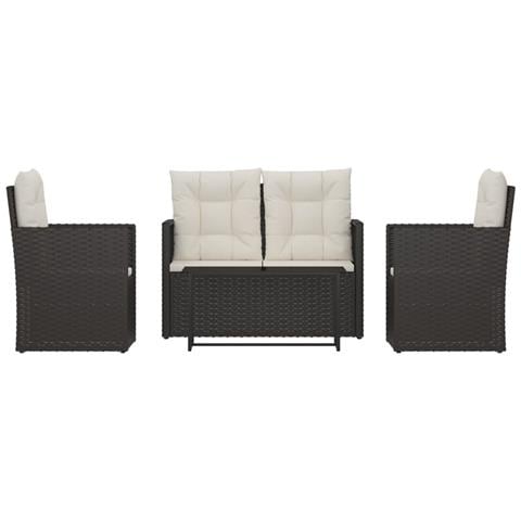 Set Salotto da Esterno 4 pz con Cuscini in Polyrattan Nero - Foto 1