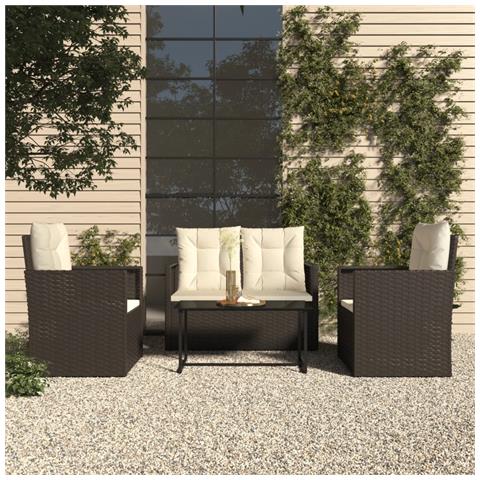 Set Salotto da Esterno 4 pz con Cuscini in Polyrattan Nero - Foto 2
