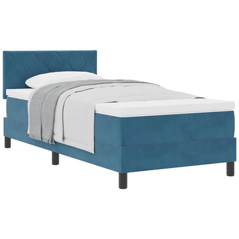 Letto con rete a doghe e materasso Blu Scuro 100x200 cm in Velluto - Foto 1